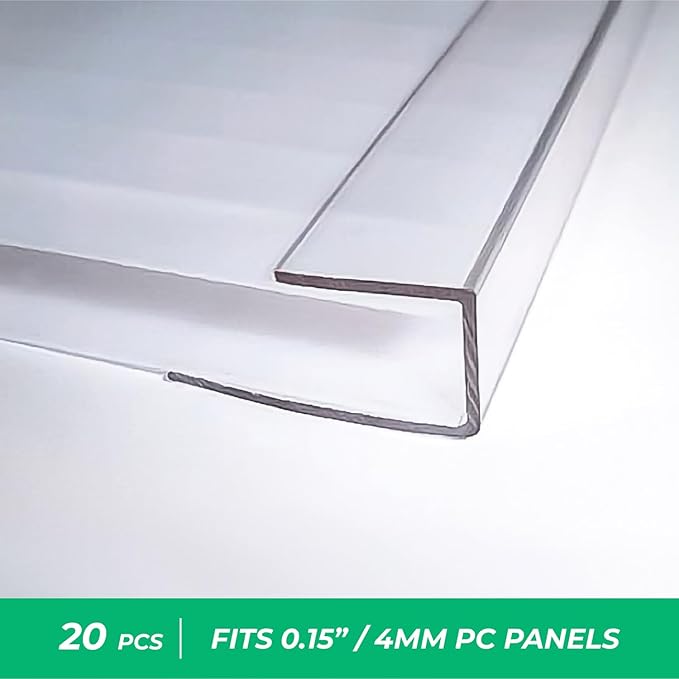 Polycarbonate Greenhouse Panels (U Connectors) - 20 Pieces, 2ft Length, Prevent Dust, Rain & Moisture from Getting into Twin-Wall Panels, Fits 4mm (0.15 in) Panels (U Connectors 4mm-2ft)