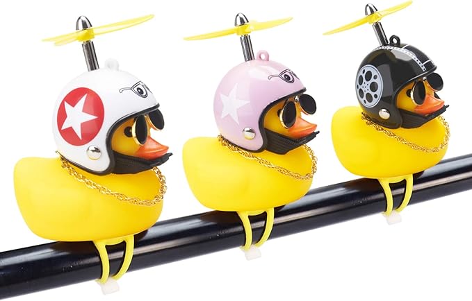 wonuu Rubber Duck Toy Car Ornaments Yellow Duck Car Dashboard Decorations Squeeze Duck Bicycle Horns with Propeller Helmet