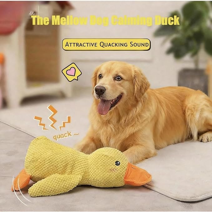 Yellow Duck Dog Toy, Calming Toy for Dogs, Durable Chew Toy, Fun Sound Interactive Pet Toy, New Yellow Duck Design, Tooth Cleaning and Anxiety Relief for Dogs.