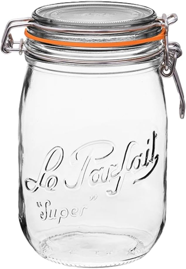 Le Parfait Super Jar - 1L French Wide Mouth Canning Jar w/Airtight Lid - Clear Quart Jar (1 pk)