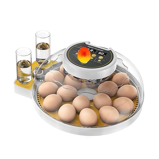 18 Egg Incubator with Humidity Display, Automatic Temperature Control and Egg Turner, Auto Water Replenishment for Hatching Chickens Quail Duck Goose (Yellow)