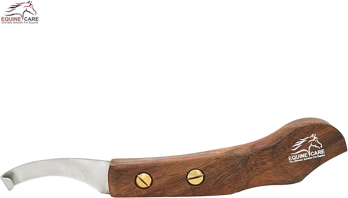 Equine Care Right-Handed Hoof Knife – Ultra-Sharp J2 Steel Blade | Professional Farrier Hoof Knife & Horse Hoof Trimmer | Ergonomic Wooden Handle for Horses & Livestock Hoof Care