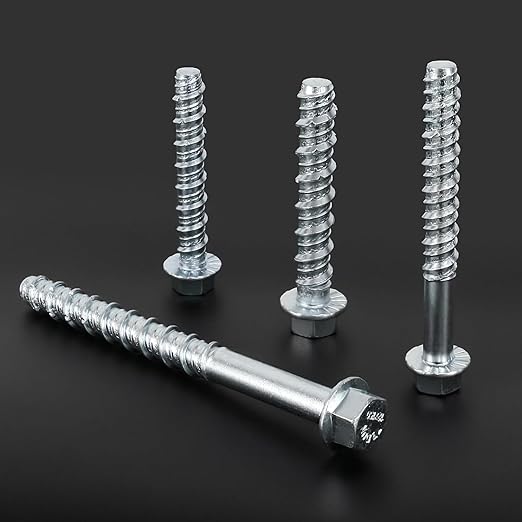 1/2 x 6 50pcs Concrete Screws, Nickel Plated Concrete Screw Drill Bit Set for Anchoring Masonry, Brick or Concrete Block
