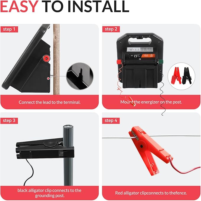 Andmon MINI400 20 Miles Solar Electric Fence Charger with Day/Night Mode 0.3J Output Energy Electric Fence Energizer