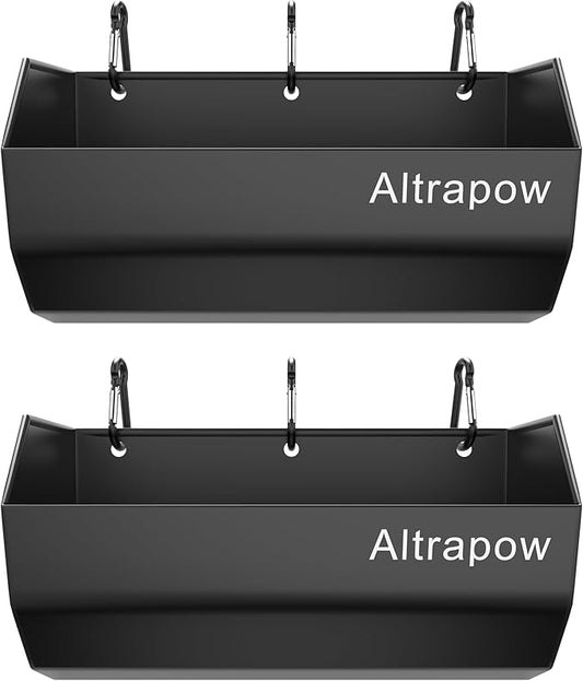 4.5 Quart Hanging Goat Feeder [Material of Metal] with Clips and Nylon Tie Wraps, Fence Feeder [Sturdy and Durable] for Goat, Pig and Dog, Black, 2 Pack