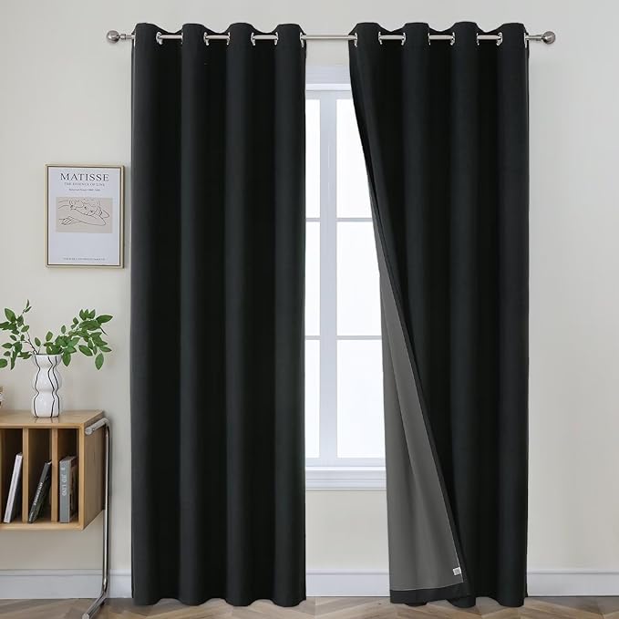 Joydeco Blackout Curtains 120 Inches Long 2 Panels Burg, Room Darkening Curtains for Bedroom, 100% Black Out Textured Thermal Drapes Privacy Protection 2 Panels Set(W52 x L120 Inch, Black)