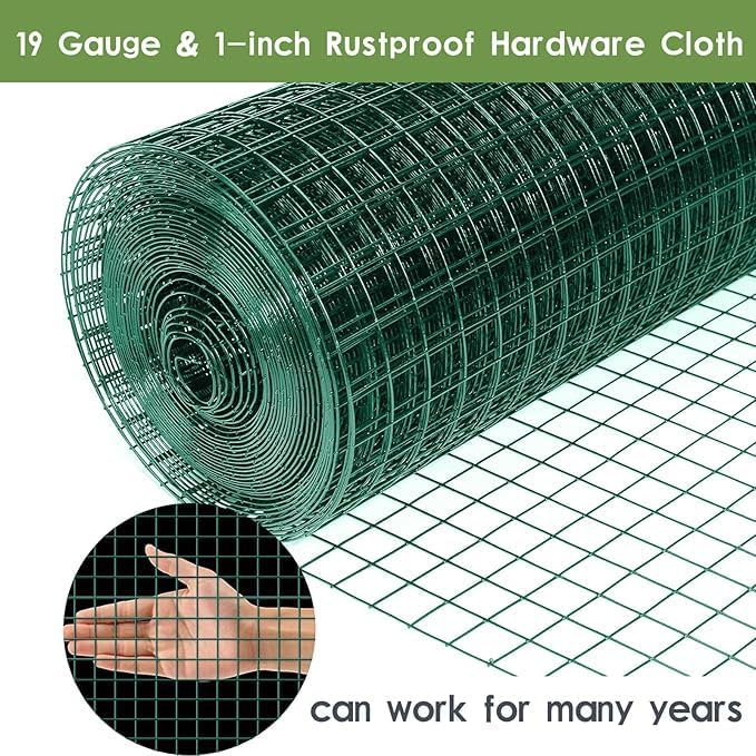 Tongmo 48" x 50' Green Chicken Wire Fencing, 19 Gauge Green Wire Fence, 1"x1" Mesh Size Metal Welded Wire Garden Fence Roll, Poultry Netting for Rabbit/Duck/Chicken