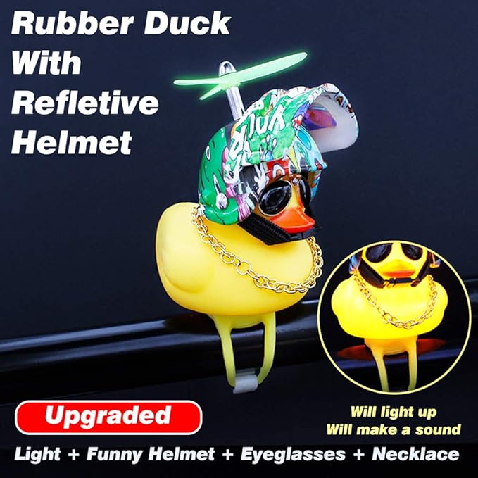 wonuu Rubber Duck Toy Car Ornaments Yellow Duck Car Dashboard Decorations Squeeze Duck Bicycle Horns with Propeller Helmet