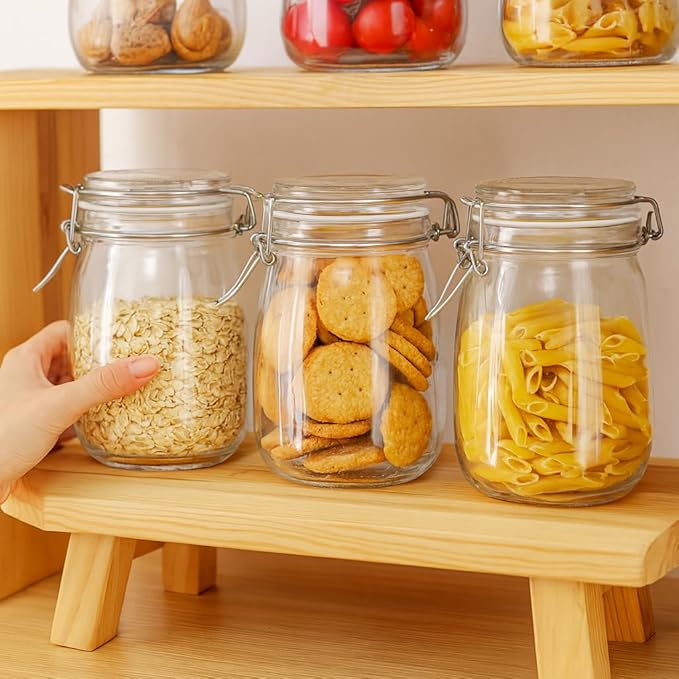 6PCS Glass Jars with Airtight Lid, 34 OZ Mason Jars Wide Mouth, Glass Pickling Jars for Canning & Fermenting, Mason Storage Container for Coffee, Flour, Sugar, Pasta