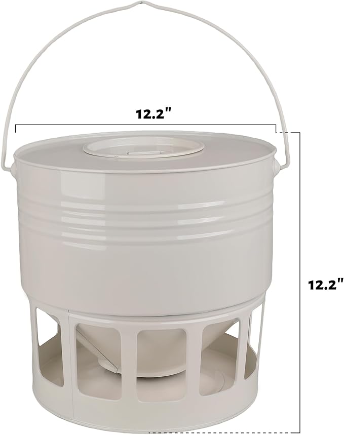 KOL Hanging Chicken Feeder – 20lbs Metal Chicken Feeder, Adjustable Poultry Feeder with 12 Ports, No Installation & Universal Height Design (Jade White)
