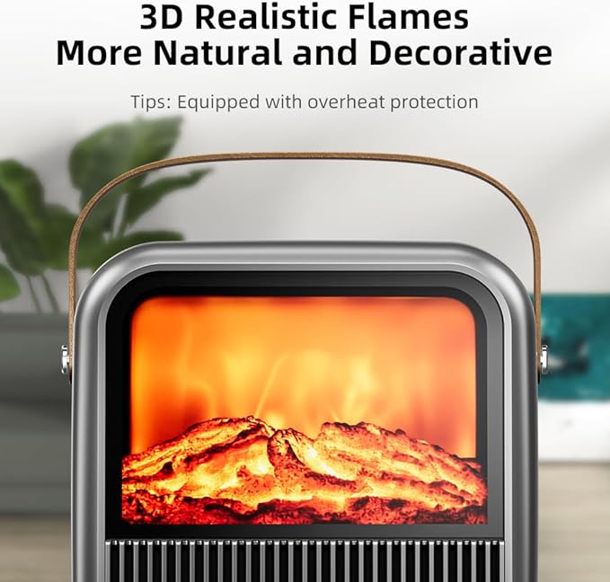 FLYMOON 11.8” Electric Fireplace Heater, Fireplace Heater with 3D Different Flame Effects, 750/1200W, Timer, Electric Fireplace Heaters with Overheating & Tip-Over Protection, Indoor Fireplace