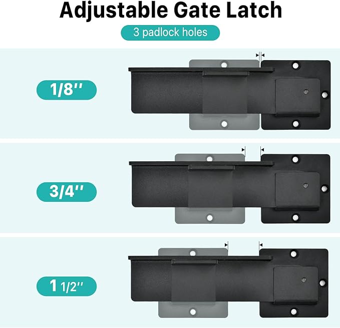 9" Flip Gate Latch Lock, Adjustable Flip Gate Latch Lock with 3 Padlock Hole, Heavy Duty Aluminum Alloy Door Latch for Barn Door, Shed Fence, Outdoor Gate, Shed, Double Gate (Black)