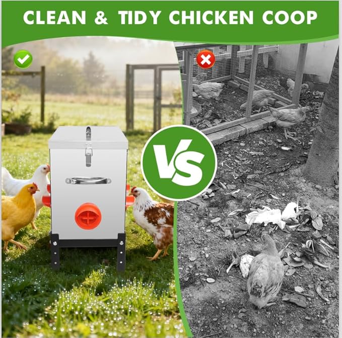 Automatic Chicken Feeder - 40lb 6 Ports Large Capacity Metal Chicken Feeder with Locking Lid and Legs, No Waste Poultry Feeder for Chickens, Ducks, Geese, Turkeys, Quails