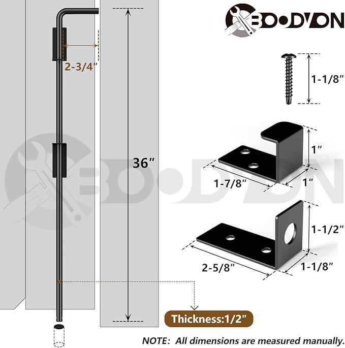 36" Cane Bolt Gate Drop Rod Heavy Duty Gate Hardware, Gate Ground Latch for Wood Metal Vinyl Gates Doors Stopper for Gate Ground, Wrought Iron Gate Latches, Black Finish-2 Pack