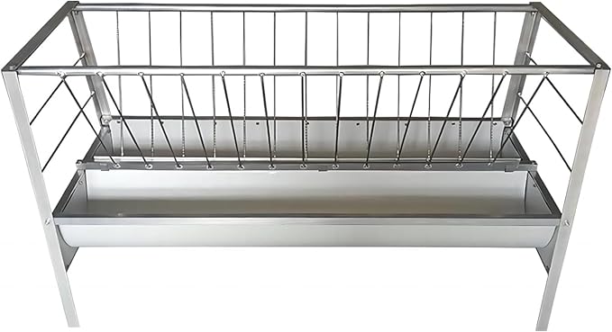 5 Ft Long Livestock Feeder, Heavy Duty Steel 2 in 1 Grain Hay Feeder 21 Gallon Multiple Sided Outdoor Pasture Hay Rack Strong Durable for Goats, Sheep, Cattle and Po(Color:Colored Steel Bottom Trough)