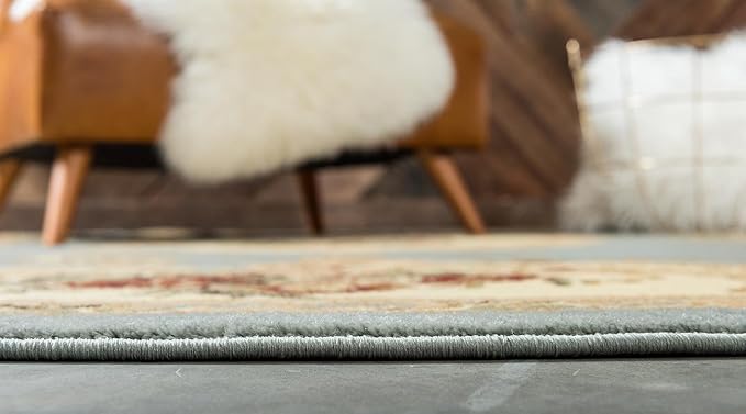 Unique Loom Versailles Collection Traditional Classic Floral Motif Area Rug (4' 0 x 4' 0 Square, Slate Blue/ Ivory)