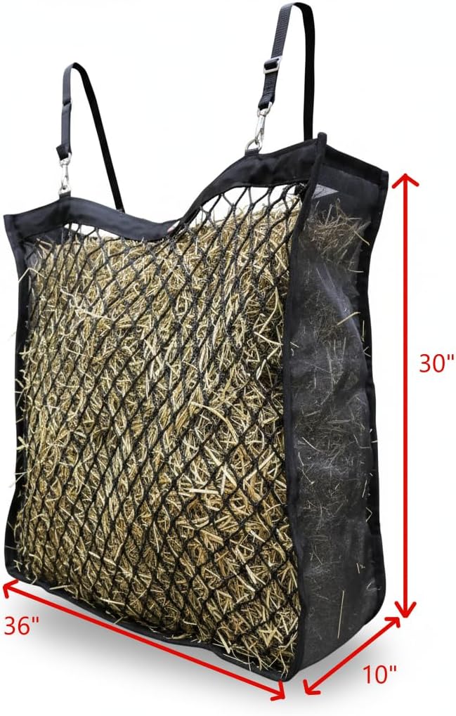 XL Double-Sided Knotless Slow Feed Hay Net – Holds 5–6 Flakes, 2"x2" Openings, Comfortable for Horse Muzzles, 1000D Mesh Side Gussets, Adjustable Hanging Strap, Durable & Safe Design