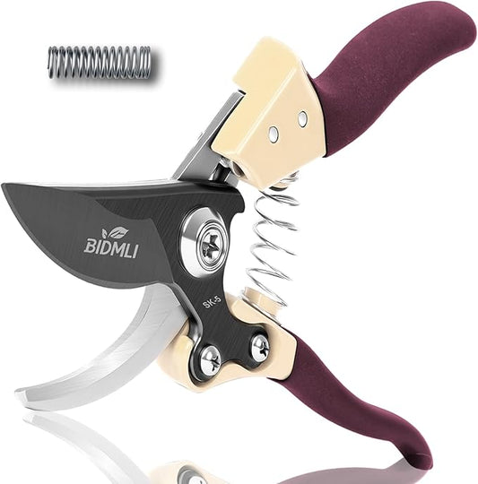 Heavy Duty Pruning Shears，Garden Scissors & Clippers with Red-BIDMLI 8.66" SK5 Steel Blades & Aluminum Alloy Handles, Tree Branch Cutter, Ideal for Thick Branches, Dry Twigs, Flower Pruning Tool.