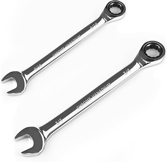 Egofine 9/16 wrench and 3/4 ratchet wrench, SAE Ratcheting Wrench Set, Industrial Grade Gear Spanner with 12-Point Design, 72-Tooth Ratchet, Chrome Vanadium Steel