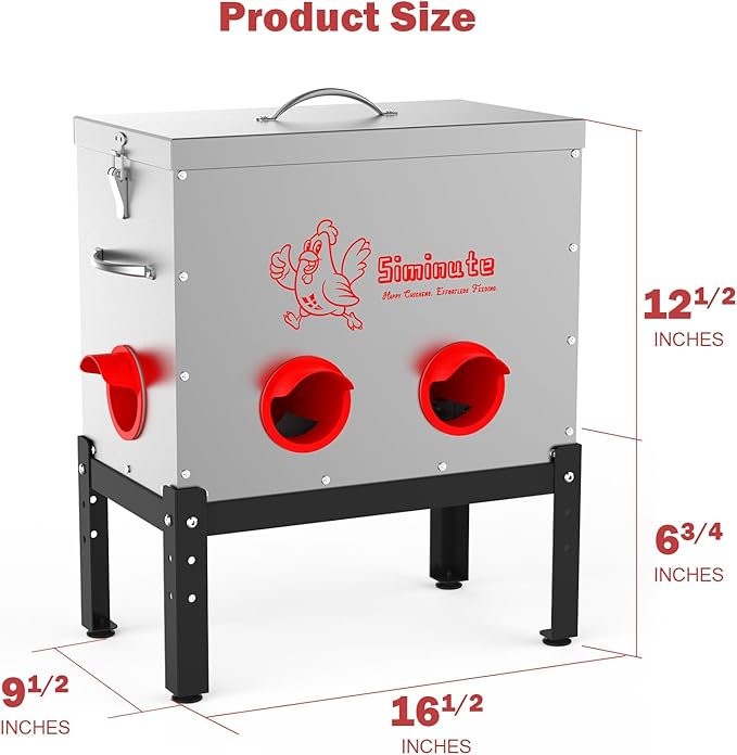 Automatic Chicken Feeder, 40 Lb Capacity 6 Port Large Metal Chicken Feeders, No Waste Poultry Feeder with Locking Lid & Legs, Large Chicken Feeder for Inside Chicken Coops