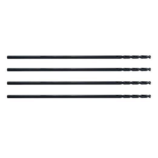 MAXTOOL 1/8"x12" 4pcs Identical Aircraft Extension Drills HSS M2 Extra Long Deep Twist Drill Bits Straight Shank Fully Ground Black; ACF02B12R08P4