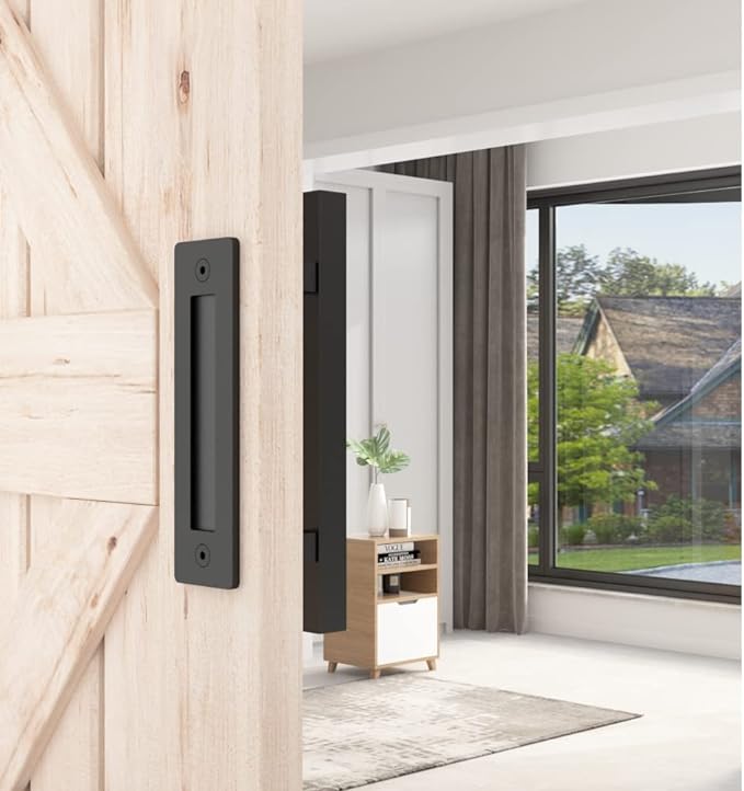 SKYSEN 2 Pack 12" Barn Door Handles, Sliding barn Door Pull Handle, No Gap Flat Plate Design- Heavy Duty- Square- Easy to Install- Matt Black (685-2)