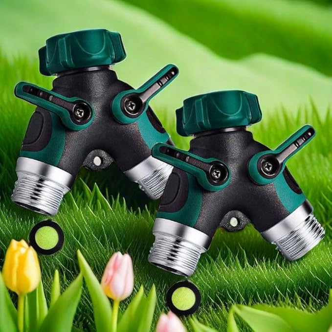 2 Way Y Hose Splitter, Garden Hose Connector with Comfortable Rubberized Grip with Outdoor Faucet, 3/4-inch (2-Packs)
