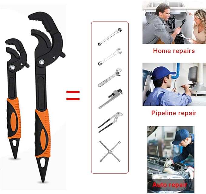 Multi-function Magic Wrench Universal Adjustable Wrenches 1045 Steel, Pipe Wrench Set 10.5 and 15-Inch,2-Piece