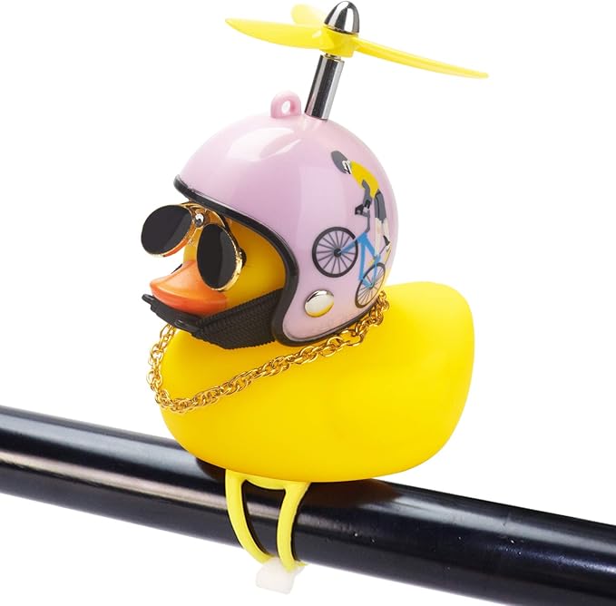 wonuu Rubber Duck Toy Car Ornaments Yellow Duck Car Dashboard Decorations Squeeze Duck Bicycle Horns with Propeller Helmet