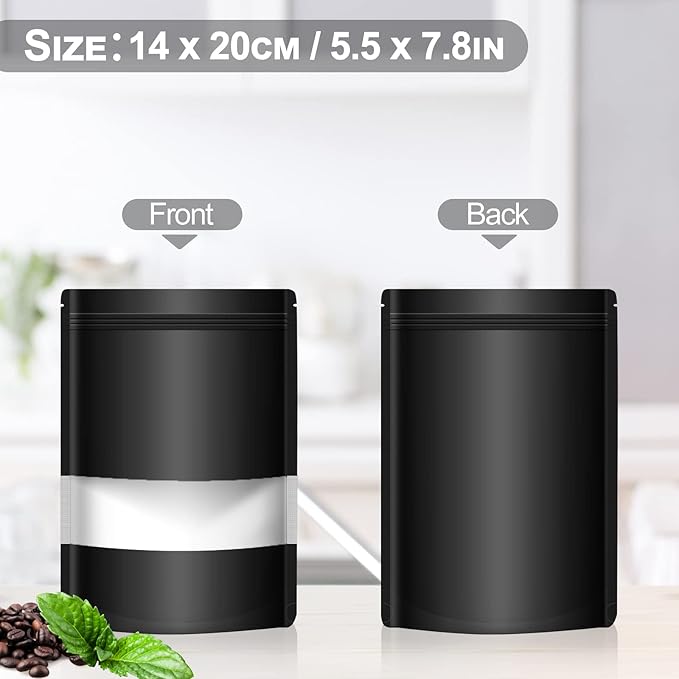 100 Pack Smell Mylar Proof Bags for Food Storage, Resealable Packaging Bags for Small Business, Stand Up Foil Pouches Reusable Heat Sealable Bags with Clear Window (Black, 5.5x7.8 In)
