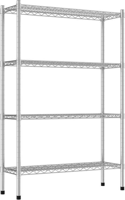Commercial NSF Listed Chrome Stationary Wire Shelving Kit 12" x 36" x 54", with 4 Shelves Perfect for Warehouse, Walk-in Refrigerator, Freezer, Grocery Store, Restaurant, Dishroom