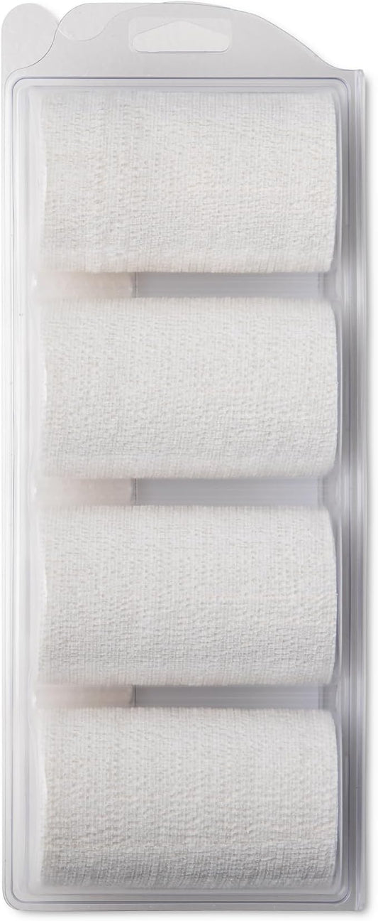 PowerFlex Equine – Extra Strong Self-Adhering Bandage Wrap – Wound Care, Compression & Support Bandage for Horses, Cows & Dogs – White, 4 inch, 4 Rolls (Resealable Case)