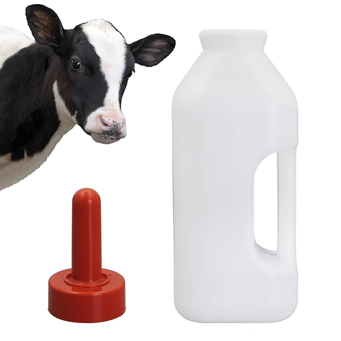 2 Quart Calf Nursing Feeding Bottle with a Replacement Nipple, Calves Nursing Milk Feeding Bottle with Handle Livestock Supplie