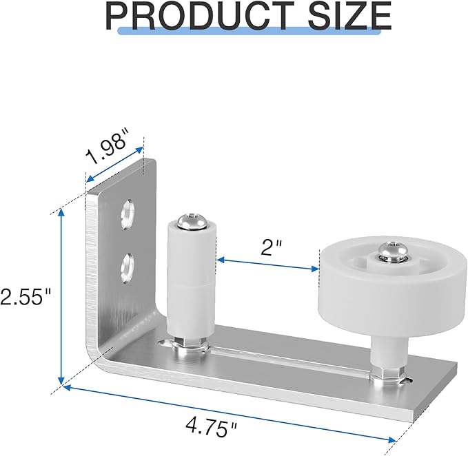 WINSOON Sliding Barn Door Floor Guide Brushed Nickel, Bottom Adjustable Roller 8 Setup Options, Flush Design Bottom Flat, Stainless Steel Barn Door Hardware Kit, 2PCS