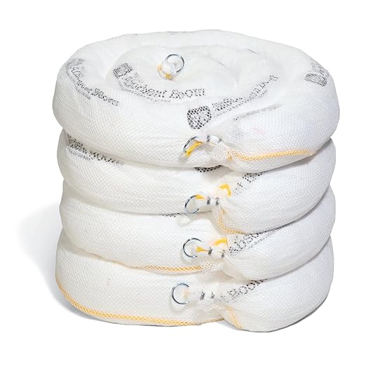 PIG Oil Boom - Oil-Only Absorbent Boom - 4 Pack - 5" x 10' Boom - Absorbs up to 6 gallons per Boom - BOM405