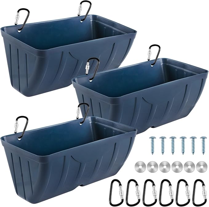 Chicken Feeders, 3 Pack, Duck Feeders and Waterers, Hanging Poultry Water Feeder, Livestock Fence Feeder, Feed Trough and Waterer Bucket with Clips, Blue