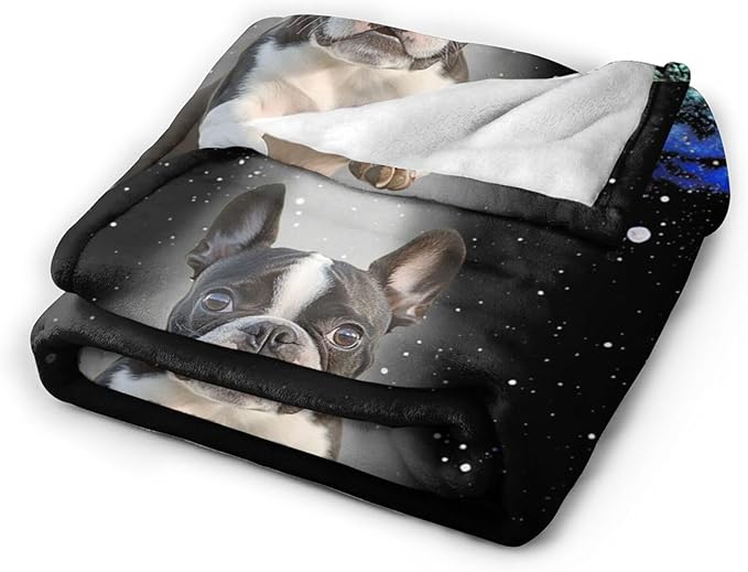 Dynova Boston Terrier Blanket Dog Lovers Gifts Cozy Plush Galaxy Funny Bulldog Throw Blankets Fuzzy Flannel Fleece for Girls Boys Women Men 60"X50"