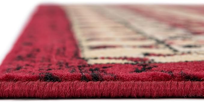 Unique Loom Taftan Collection Border Geometric Tribal Inspired Design Area Rug (4' 0 x 6' 0 Rectangular, Red/ Gold)