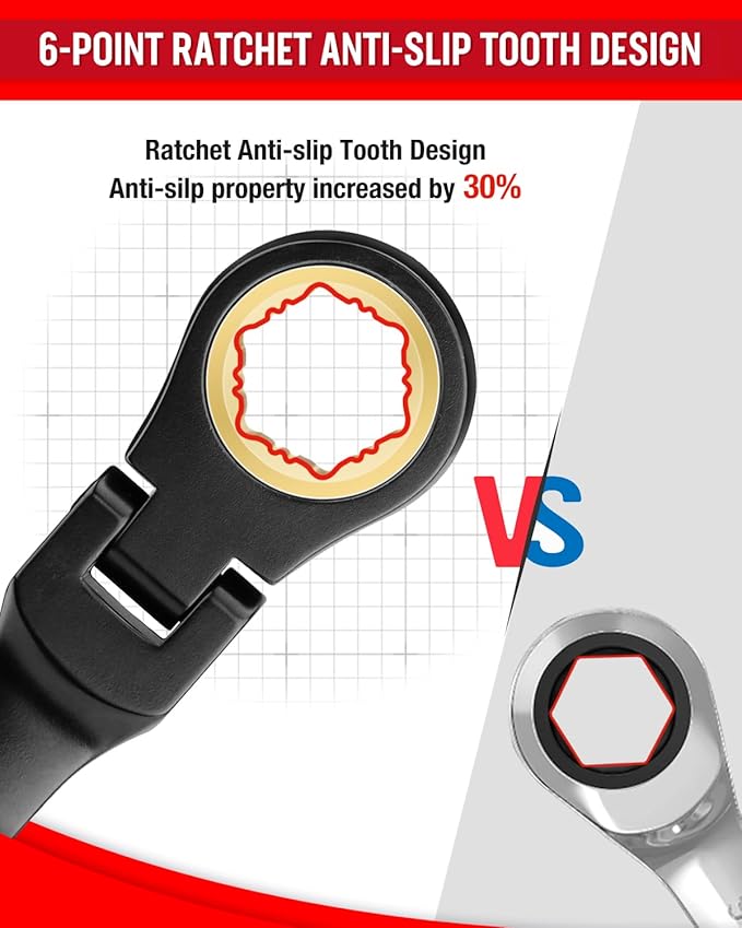WORKPRO Ratcheting Combination Wrench Set, 8-piece Flex-Head Anti-Slip Set SAE 5/16-3/4 inch, 72-Teeth, Cr-V Constructed, Black Electrophoretic Coating with Rolling Pouch
