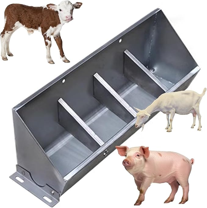 Heavy Duty 2-in-1 Stainless Steel Livestock Feed Trough for Pigs, Sheep, Cattle & Goats, 20" Hanging Fence Feeder with Sloped Opening, Easy Access Feeding System