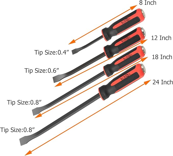 Dr.Roc 4pcs Pry Bar Set with Ergonomic Handles with Strike Cap and Angled Tip Machanic Hand Tools for Prying, Lifting,Pulling,demolishing and Repairing