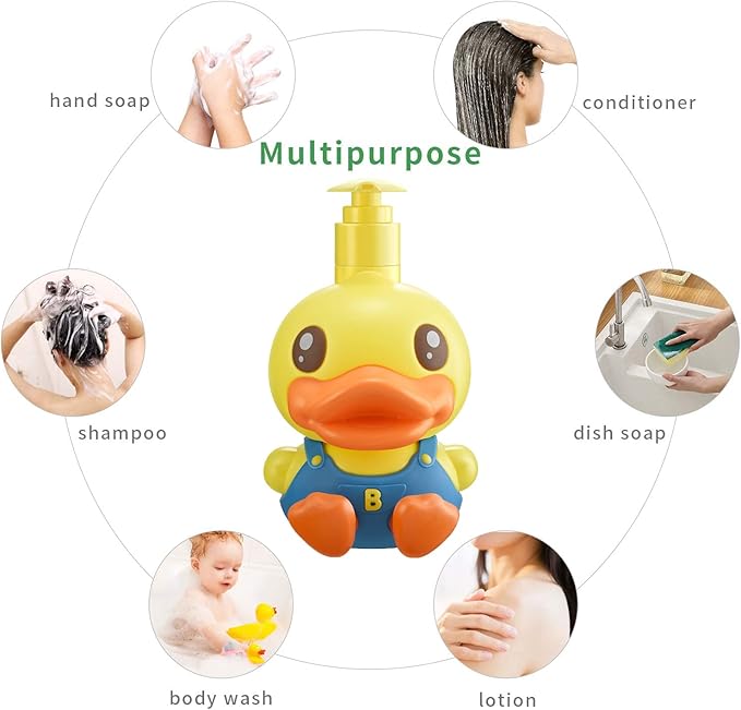 Super Cute 3D Soap Dispenser for Bathroom Toilet Kitchen Dish Soap Shampoo Lotion Hand Sanitizer Shower Cartoon Animal Duck Birthday Gift Empty Refillable Pump Bottle Yellow Blue