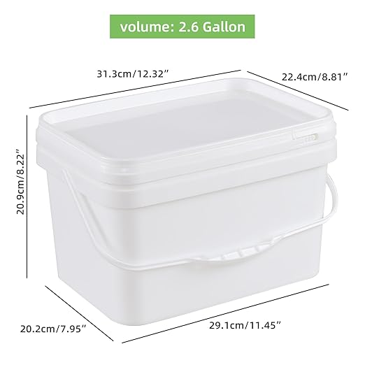 Zopnny 4 Pcs 2.6 Gallon Plastic Bucket with Lid, Food Grade Bucket 10L Utility Industrial Pail with Handle (White)