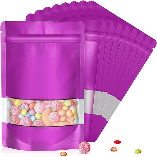 7.1"x10.2" 1 Quart 120pcs Mylar Bags for Food Storage,Smell Proof Bag with Matte Window Resealable Food Storage Bags for Small Business, Stand-up Foil Pouch Packaging Freeze Dried Candy Bag（Purple）