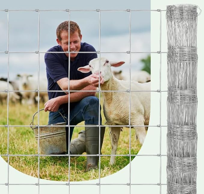 Farm Fence, 4FT x 164FT Heavy Duty Galvanized Cattle Fence Panel - Zinc Coated Wire Fencing for Livestock, Goat, Sheep & Garden Enclosure, Farm Animal Protection