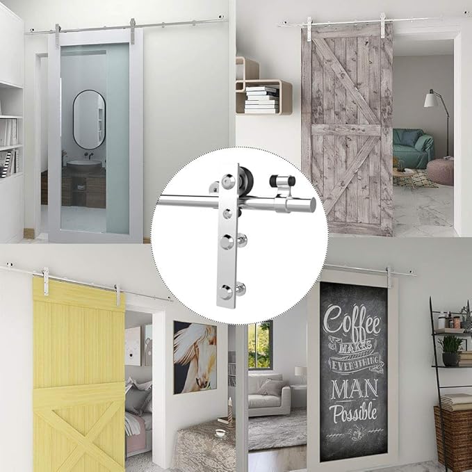 TSMST 10FT Sliding Barn Door Hardware Kit, Stainless Steel Heavy Duty Sturdy Barn Door Track for Single Wood Door, Slide Smoothly Quietly (L Style)