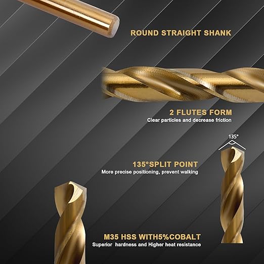 Cobalt Drill Bit Set - 13Pcs M35 HSS Twist Drill Bits Kit 1/16"-1/4" for Hardened Metal, Stainless Steel, Cast Iron, Wood and Plastic