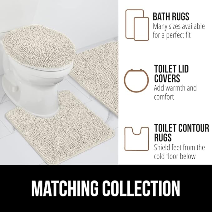 GORILLA GRIP Bath Rug Mat, Thick Soft Absorbent Chenille, Quick Dry Microfiber Mats, Rubber Backing Washable Shower Floor Rugs, Bathmat Runner, US Designed Bathroom Home Decor Accessories 24x17, Ivory