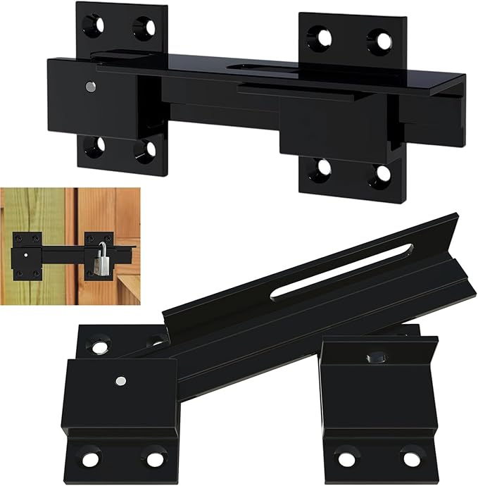 2PCS Flip Gate Latch Lock with Padlock Hole, Aluminum Alloy Adjustable Door Latch Barn Door Lock Fence Door Lock Latch for Outdoor Gate, Barn Door, Shed, Garage, Yard