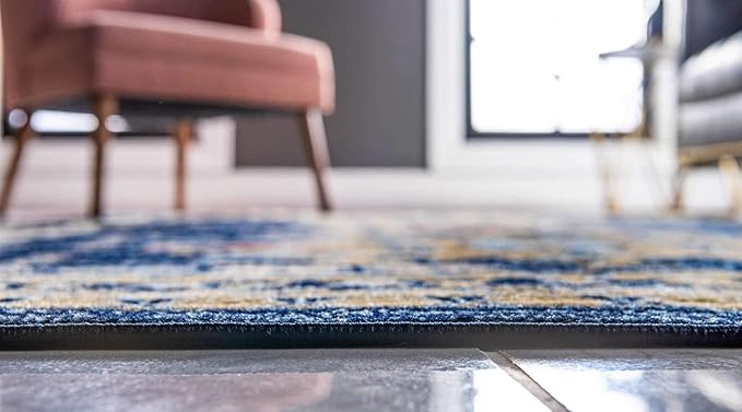 Unique Loom Taftan Collection Border Geometric Tribal Inspired Design Area Rug (4' 0 x 6' 0 Rectangular, Navy Blue/ Gold)